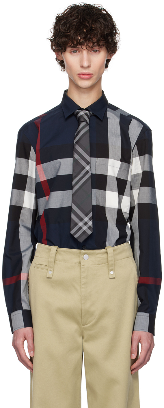 Shop Burberry Navy Check Shirt In Navy Ip Check