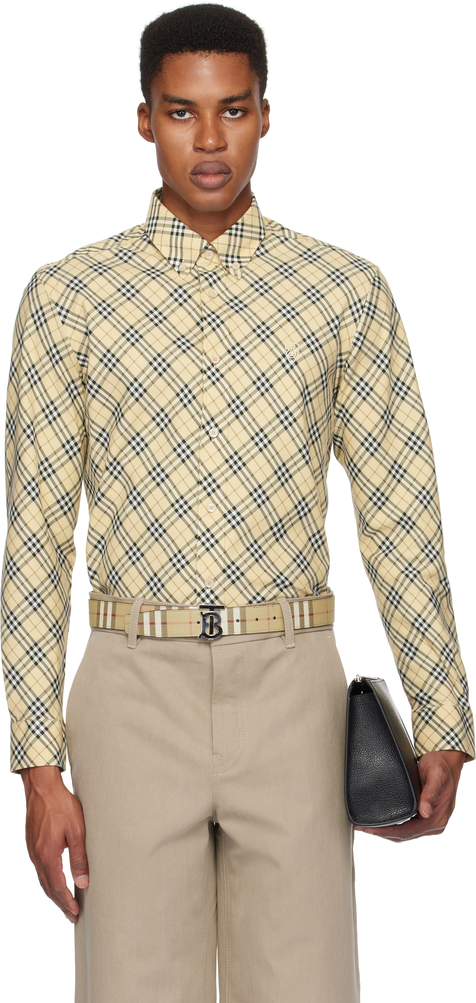 Beige Check Cotton Shirt