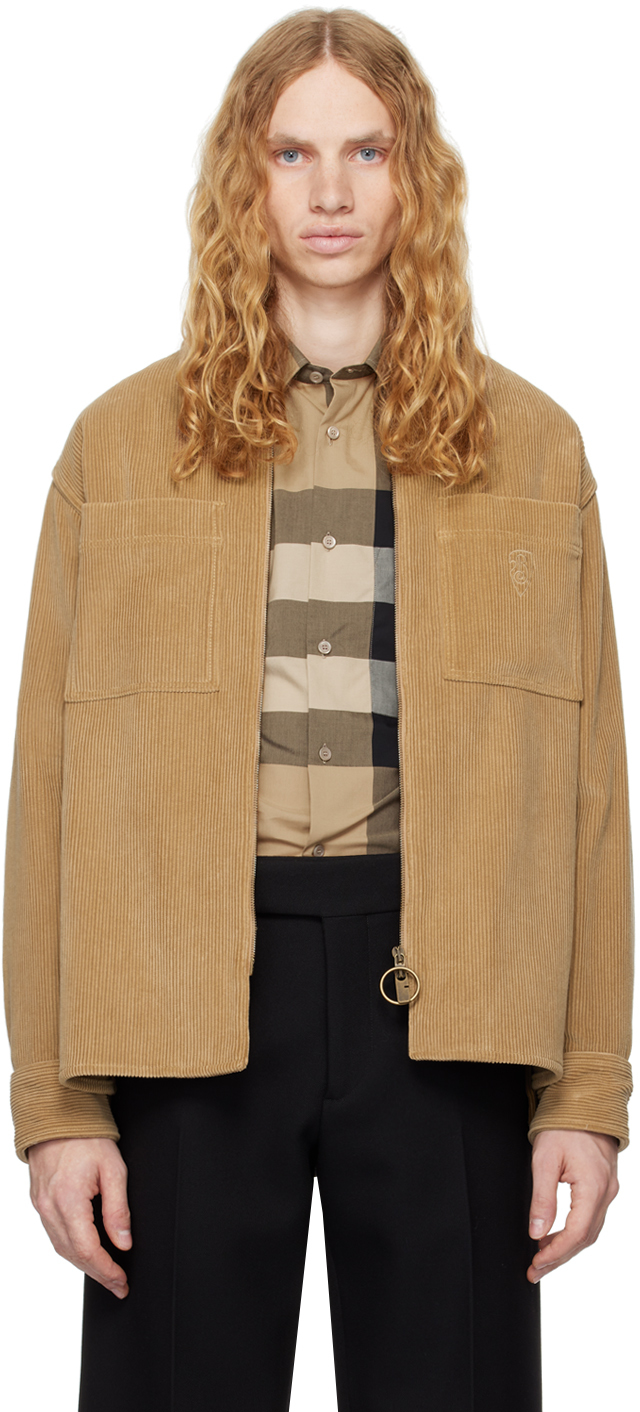 Shop Burberry Tan Corduroy Overshirt In Teddy