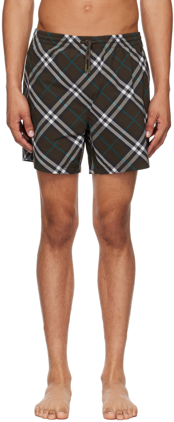 Shop Burberry Brown Check Swim Shorts In Snug Ip Check