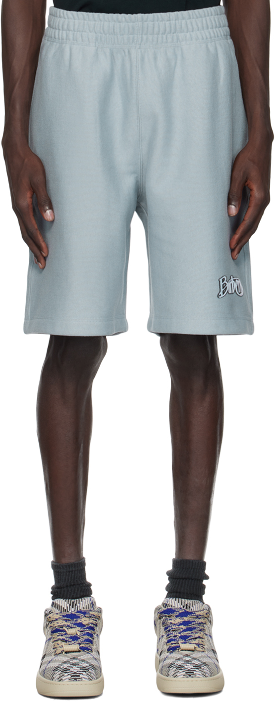 Shop Burberry Blue Logo Cotton Shorts In Gale