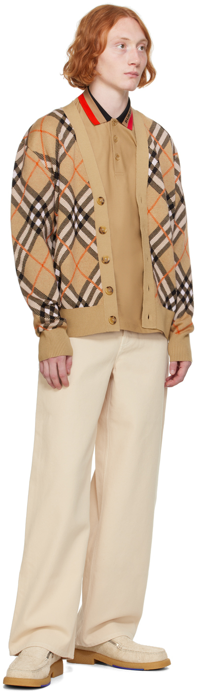 Burberry Embroidered Stretch Wool Blend Cardigan In Sand Ip Check