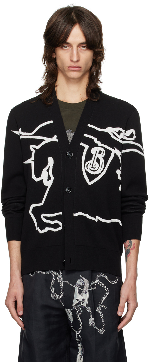 Shop Burberry Black Ekd Cardigan In Black/chalk