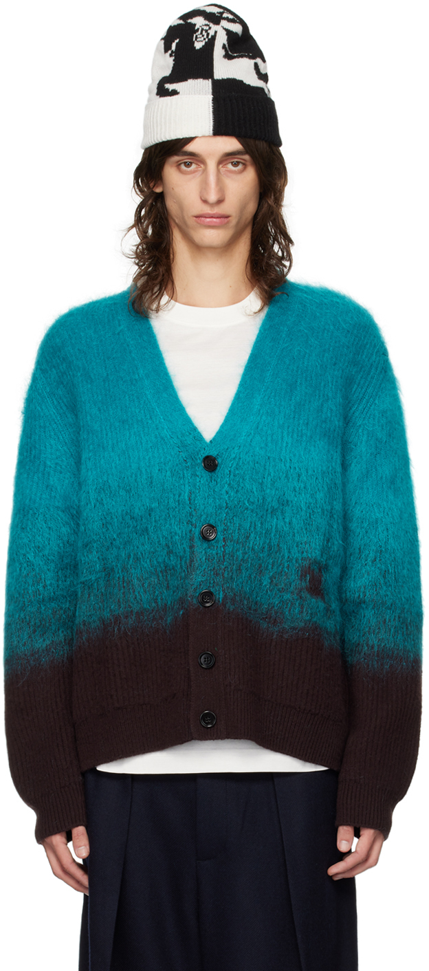 Shop Burberry Blue Gradient Cardigan In Snug/kingfisher