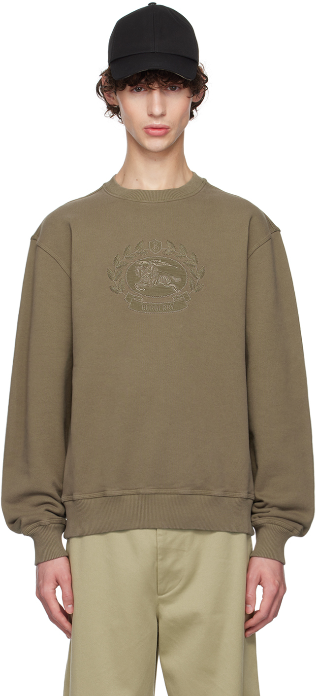 Shop Burberry Khaki Embroidered-logo Sweatshirt In Silt