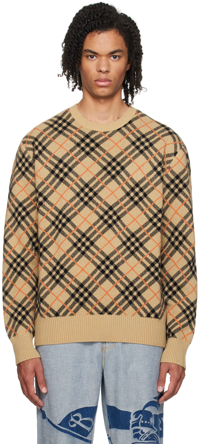 Shop Burberry Brown Check Cashmere Sweater In Sand Ip Check