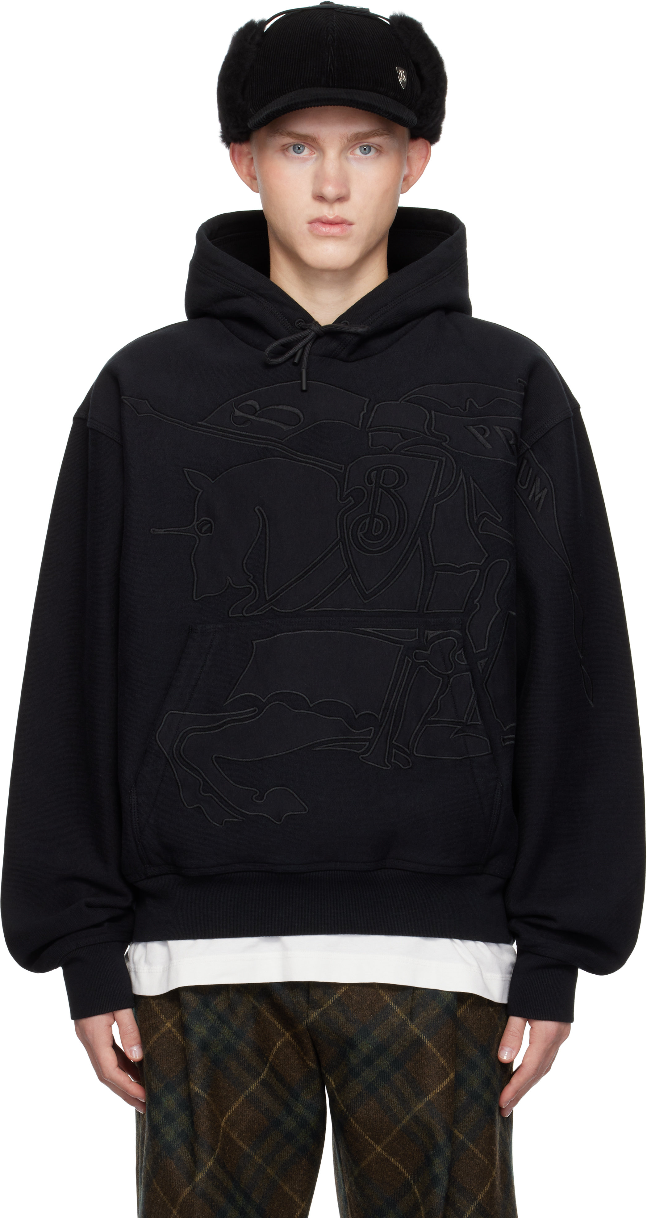 パーカー・フーディ Burberry EKD embroidered logo hoodie 8072746 A7405 Burberry: Black Embroidered EKD Hoodie | SSENSE