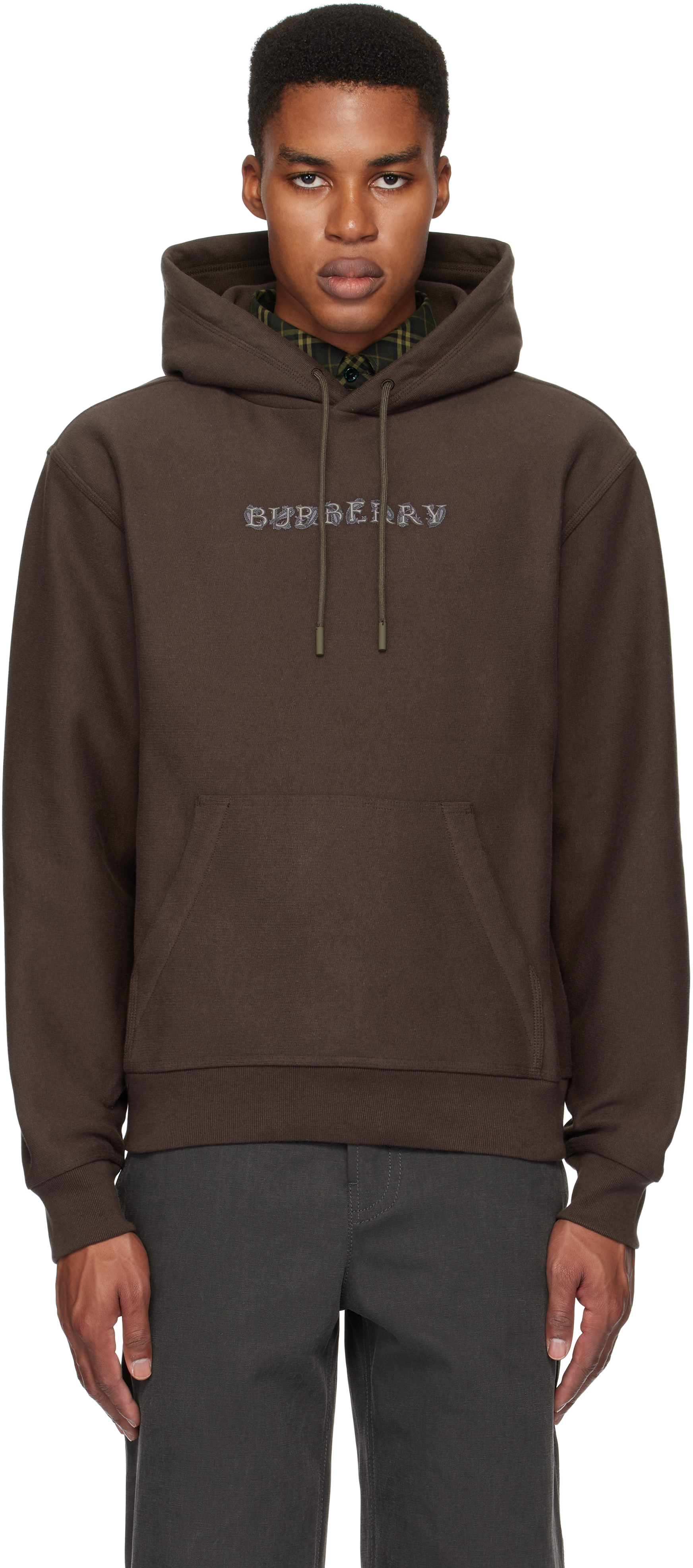 Brown Paisley Logo Cotton Hoodie