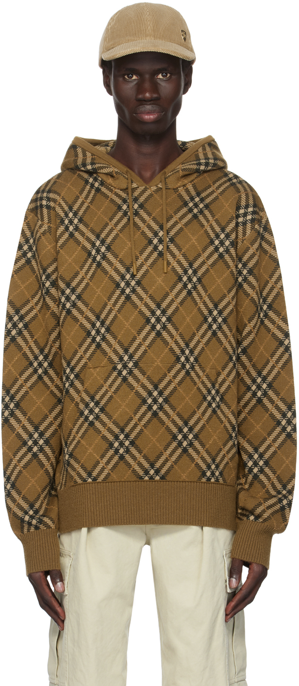 Shop Burberry Brown Check Wool Mohair Blend Hoodie In Nest Ip Check