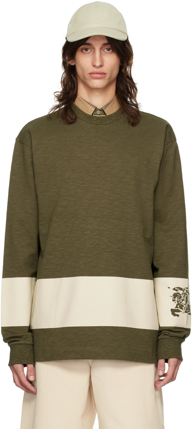 Shop Burberry Green Ekd Stripe Long Sleeve T-shirt In Loch