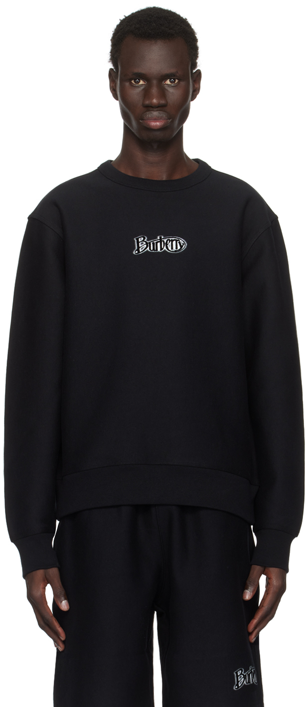 Shop Burberry Black Logo Cotton Blend Sweatshirt In Coal