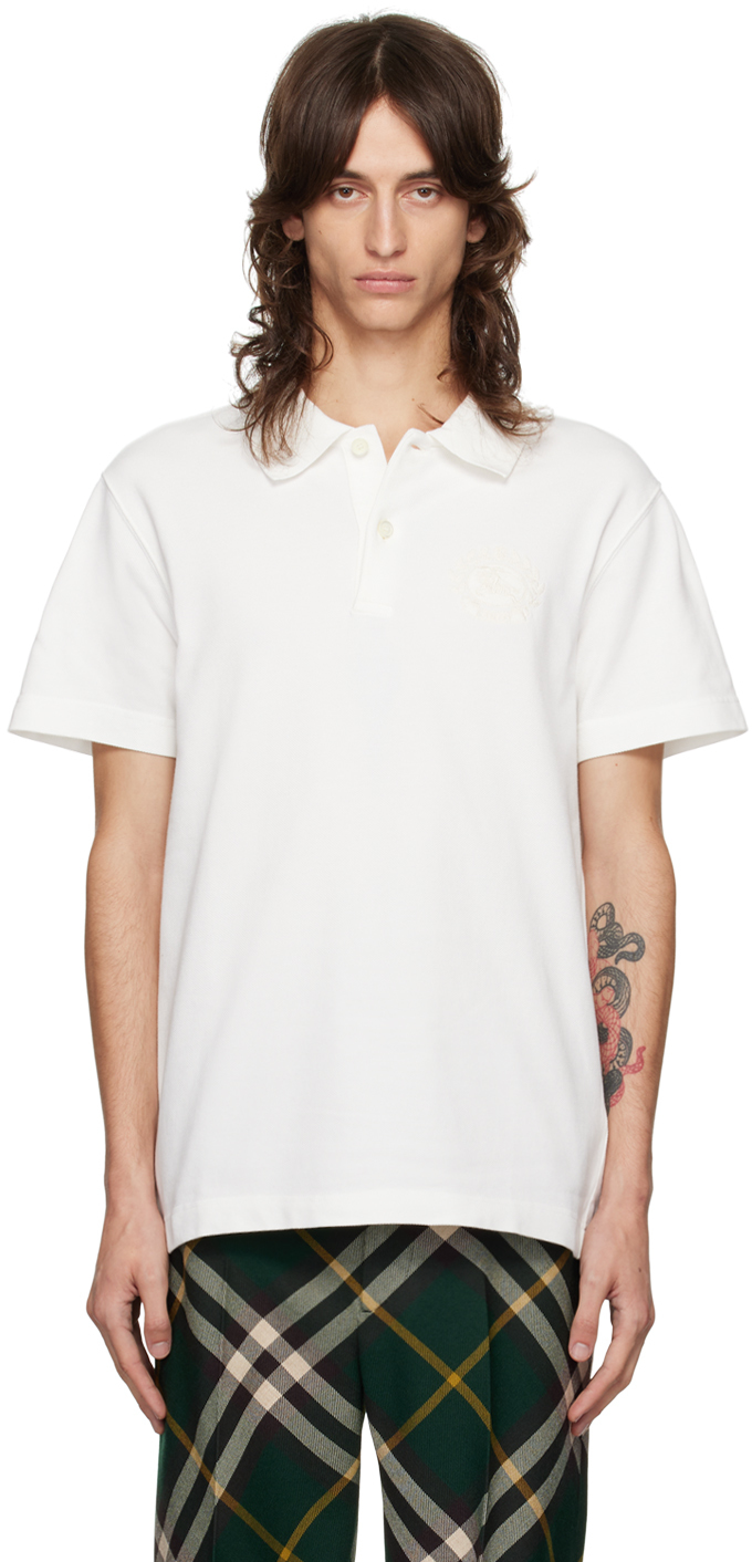 Shop Burberry White Ekd Polo In Chalk