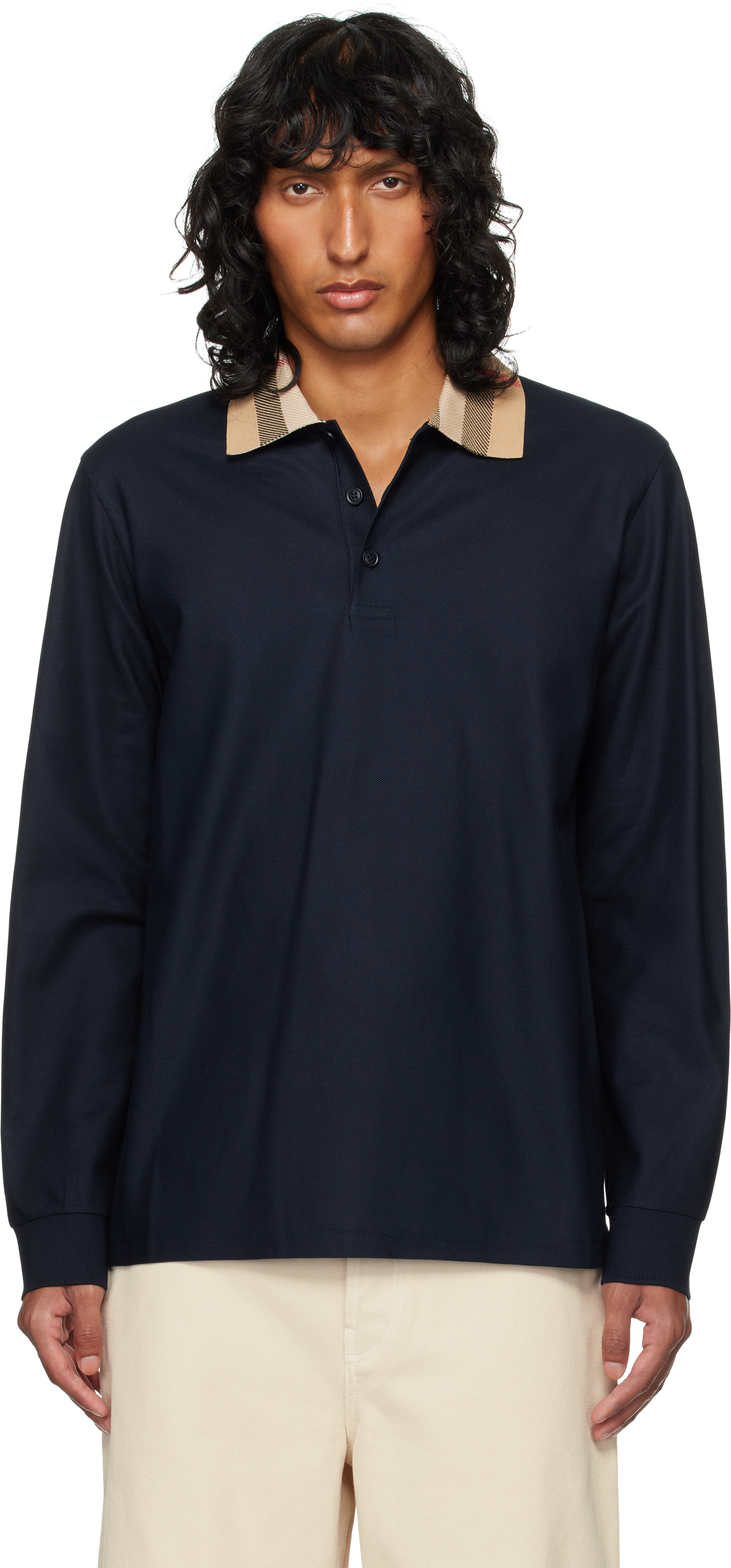 Navy Cotton Polo by Burberry on Sale