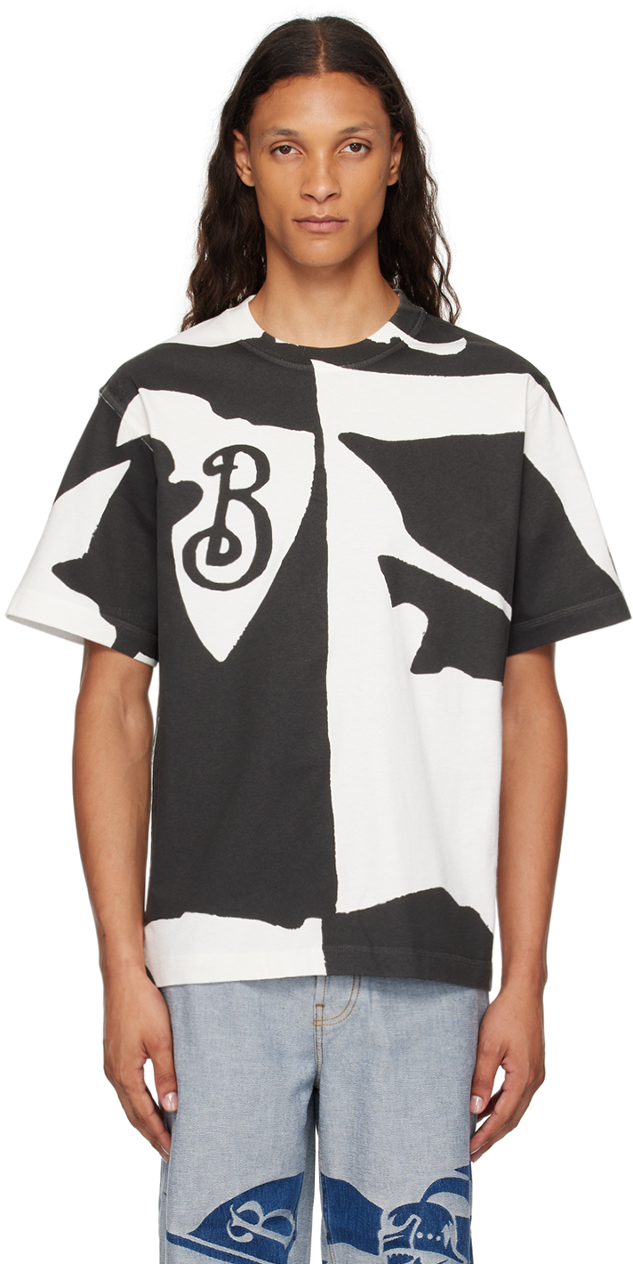 Shop Burberry Black & White Organic Cotton T-shirt In Salt