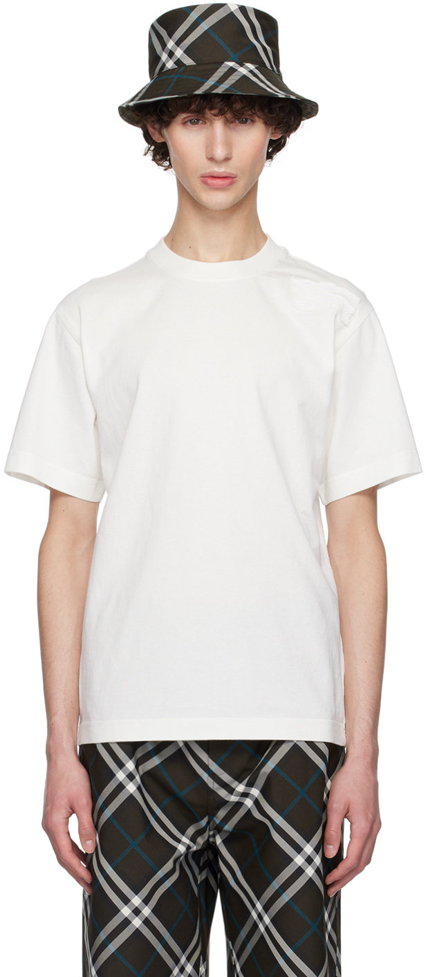 Shop Burberry White Cotton T-shirt In Salt