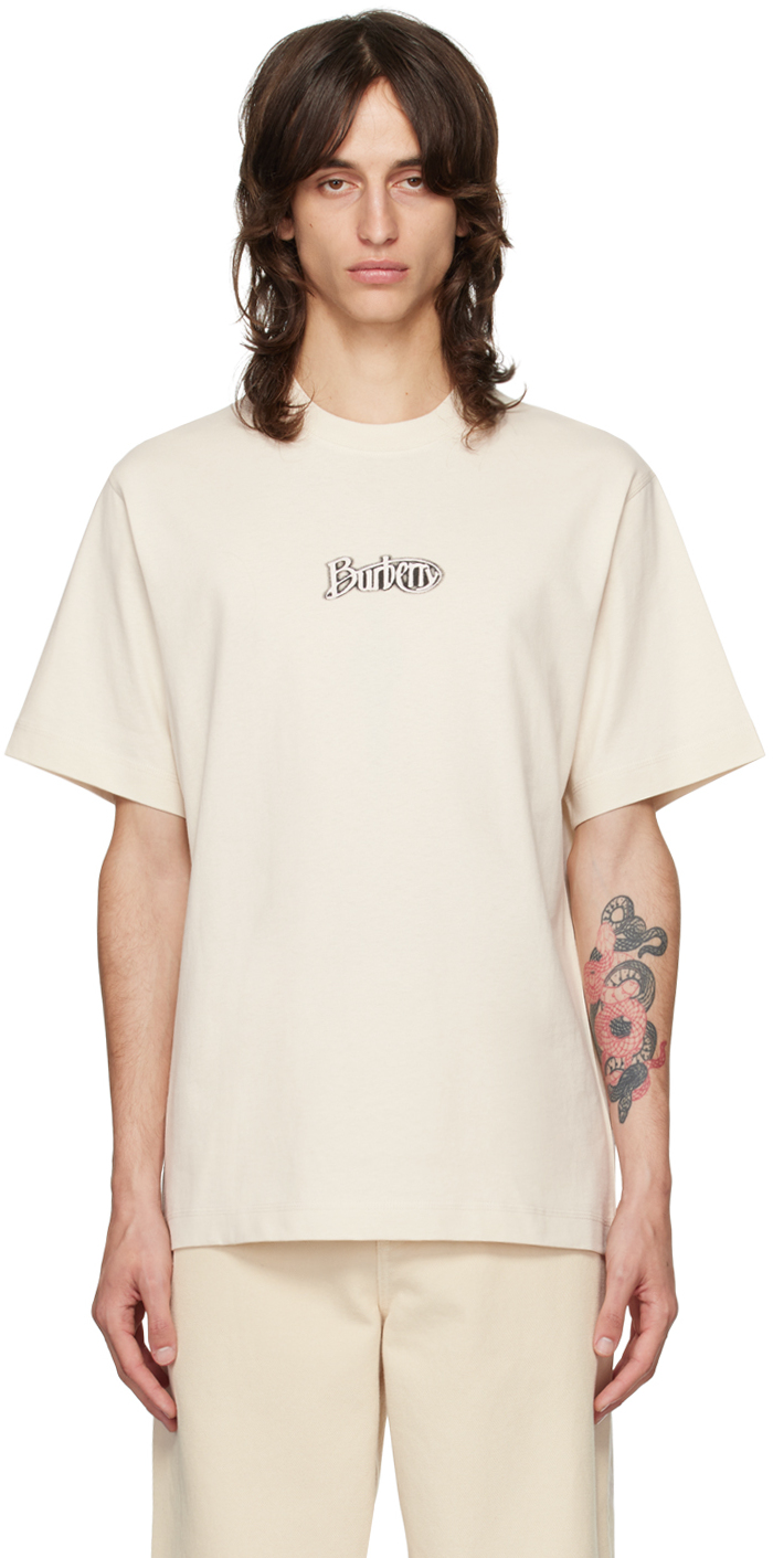 Shop Burberry Beige Flocked Logo T-shirt In Tundra