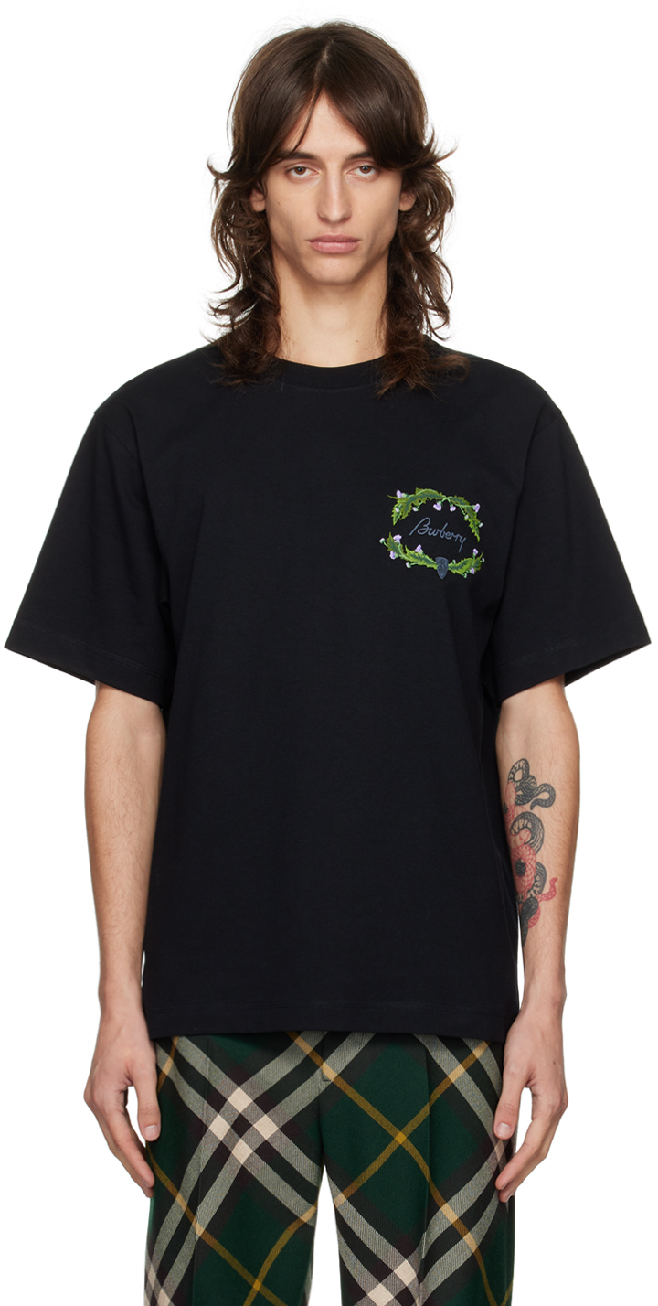 Shop Burberry Black Thistle Logo T-shirt In Coal