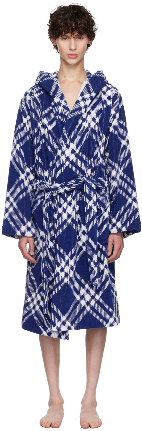 Shop Burberry Blue Hooded Robe In Knight