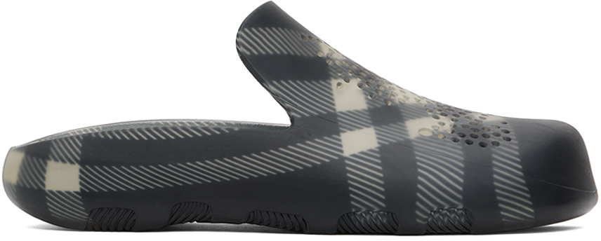 Shop Burberry Gray Check Rubber Stingray Clogs In Black Ip Chk