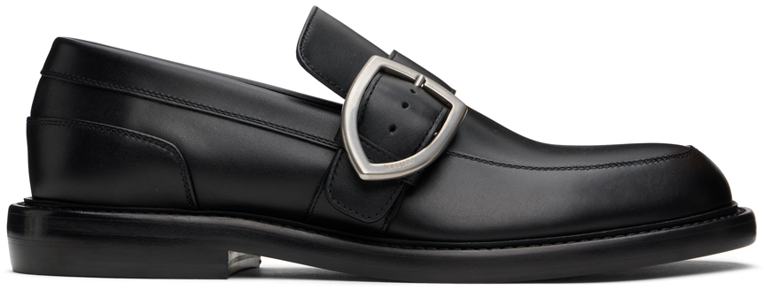 Shop Burberry Black Leather Cobble Loafers