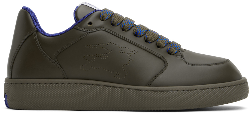 【関税＆送料込み】Burberry Leather Sneakers Khaki Leather Stock Sneakers by Burberry on Sale