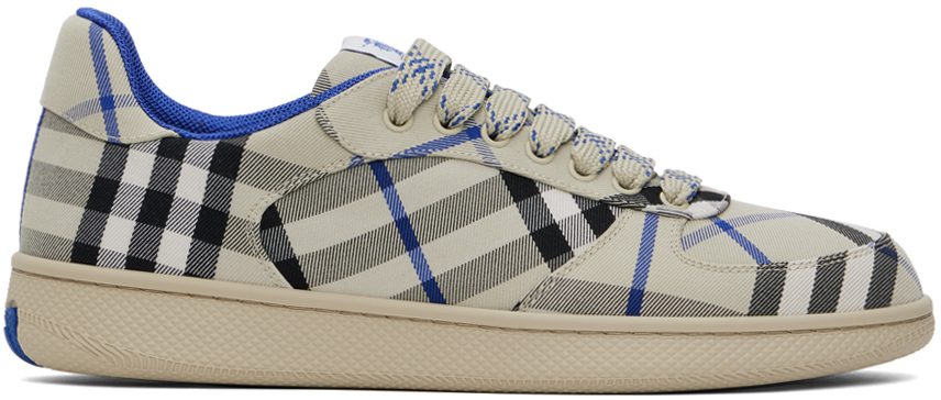 Shop Burberry Beige Check Terrace Sneakers In Lichen Ip Check