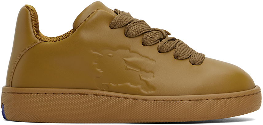 Shop Burberry Tan Leather Box Sneakers In Shrew