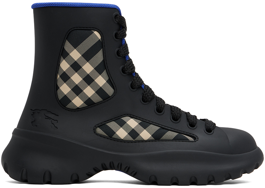 Shop Burberry Black Rubber Boulder Boots In Black Ip Chk