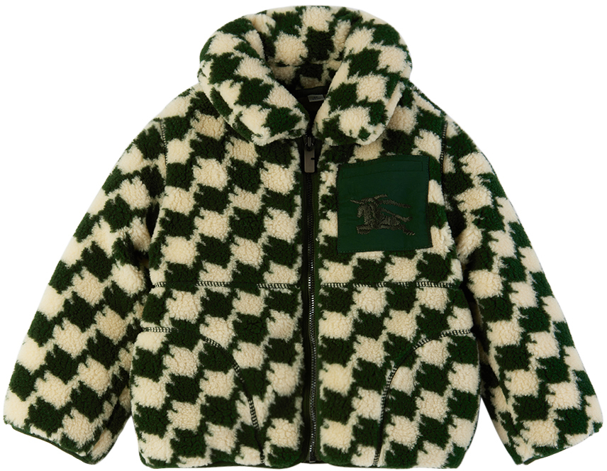 BURBERRY BABY GREEN & OFF-WHITE DUCKSTOOTH JACKET 