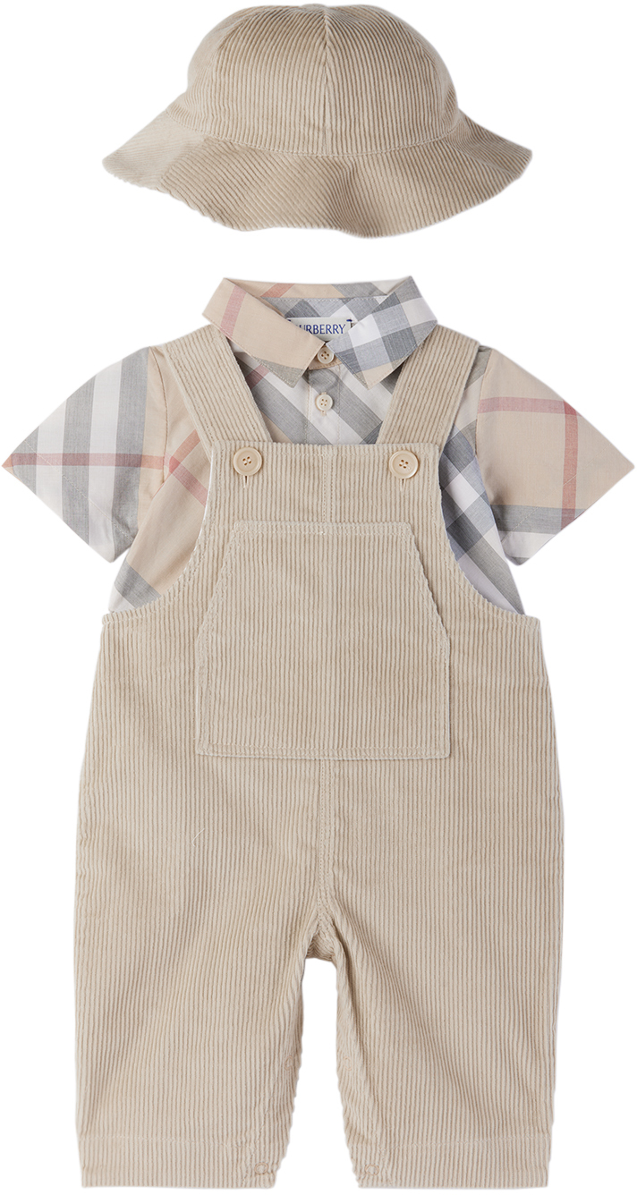 Shop Burberry Baby Beige Overalls Set In Pale Stone