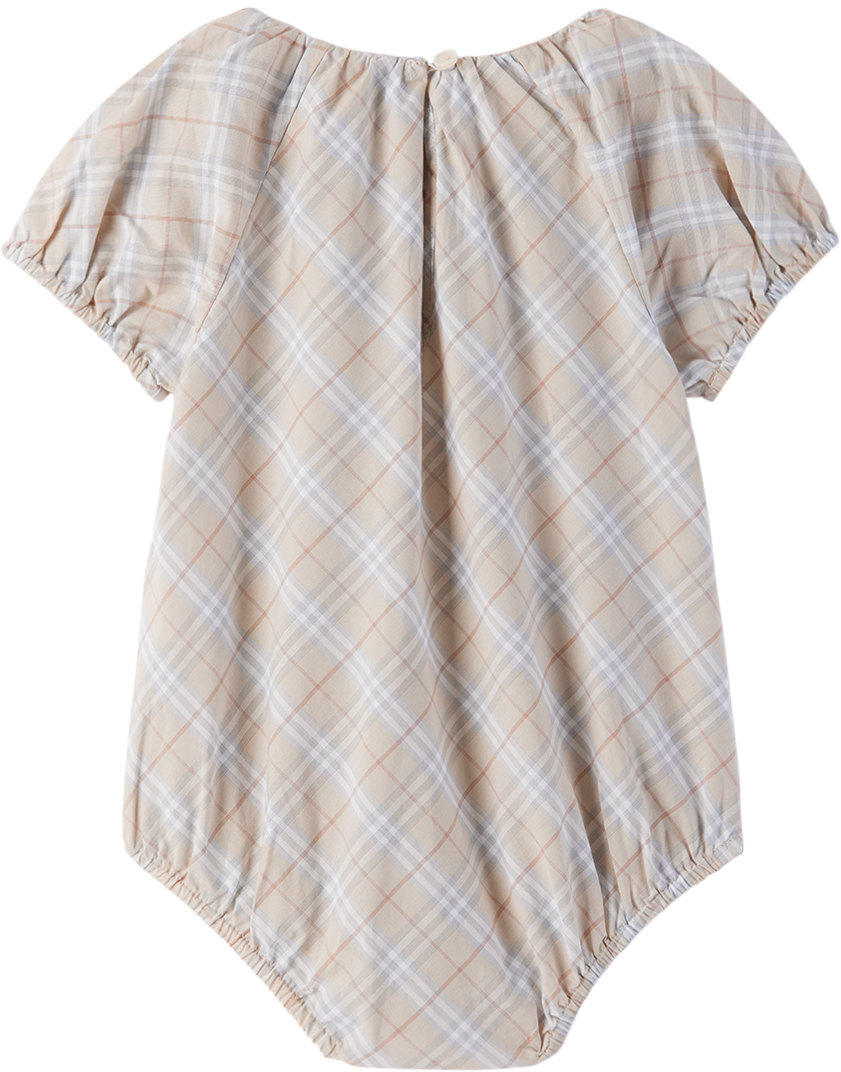 Burberry Baby Beige Check Bodysuit In Pale Stone Ip Check