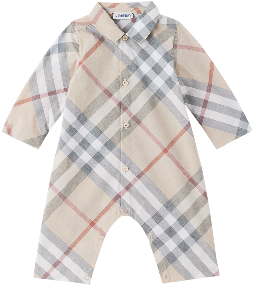 Burberry Baby Harper Check Down Padded Snowsuit in Beige main image 1