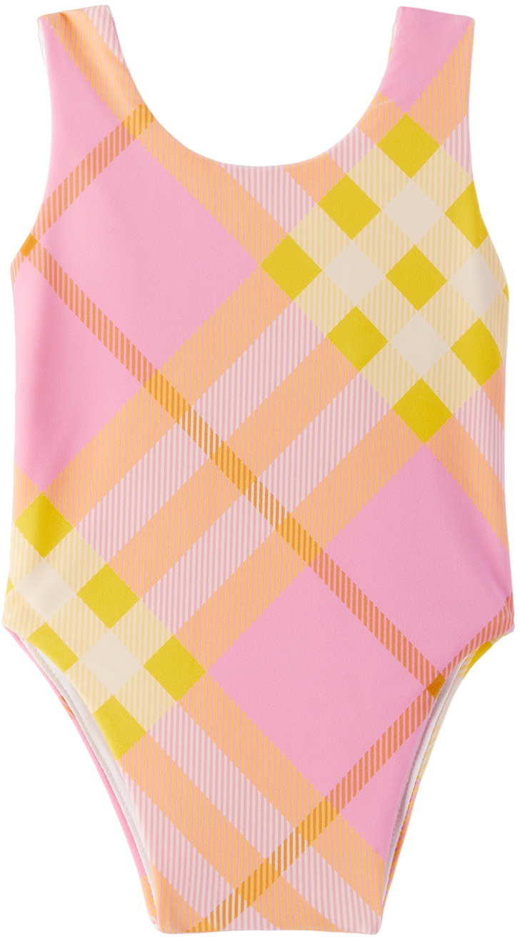 Baby Pink Check One-Piece Swimsuit by Burberry on Sale