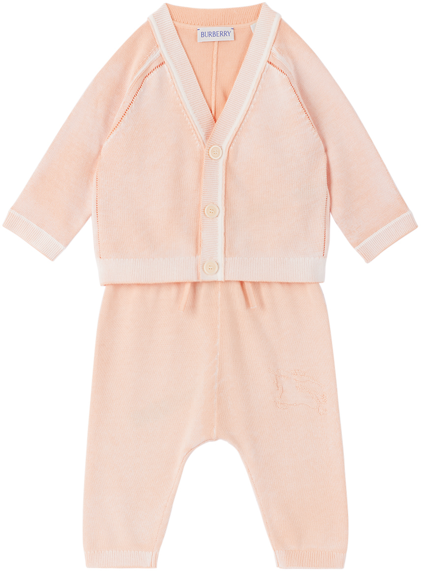 Burberry Baby Orange Ekd Cardigan Set In Sherbet Ip Check