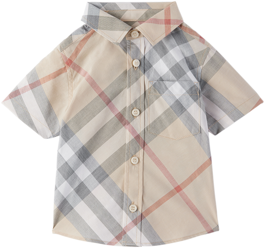 Shop Burberry Baby Beige Check Shirt In Pale Stone Ip Check