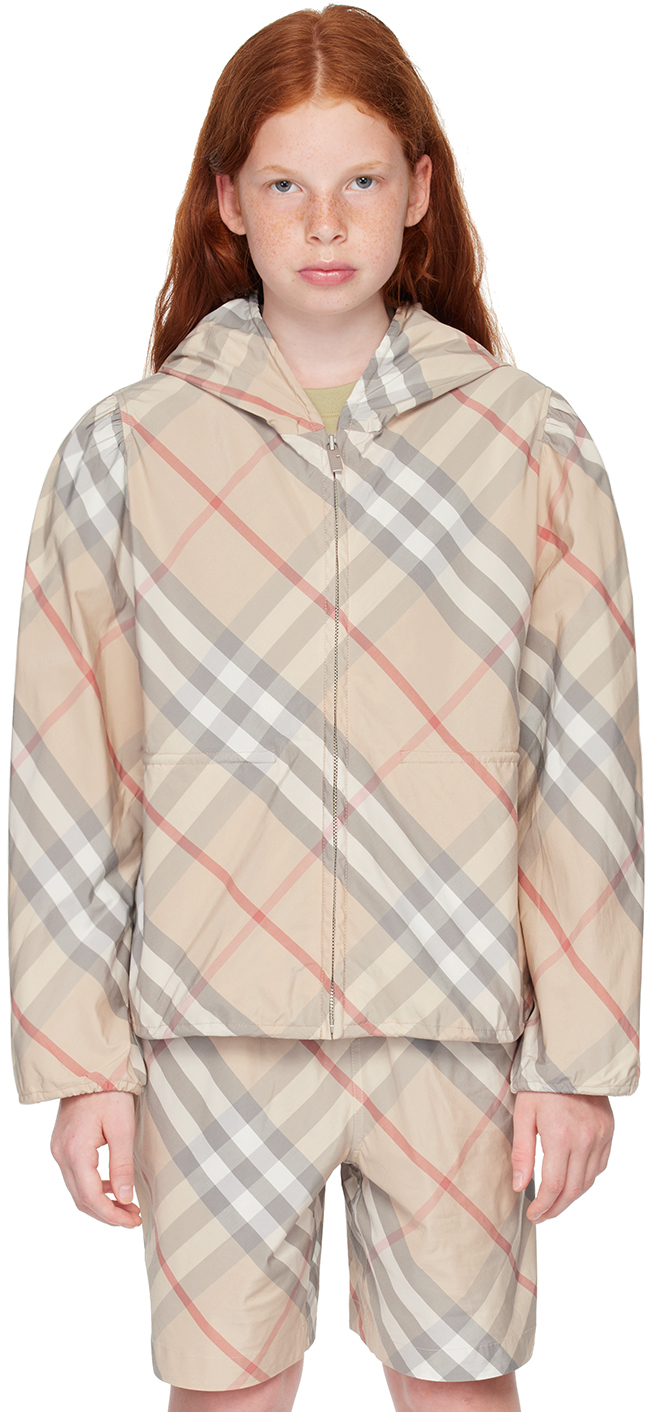 Burberry Kids Beige Check Jacket In Pale Stone Ip Check