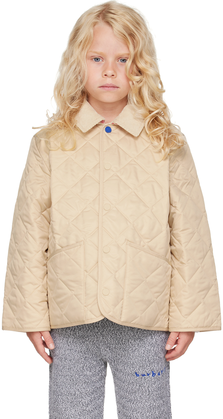 Burberry Kids Beige Quilted Jacket In Pale Stone