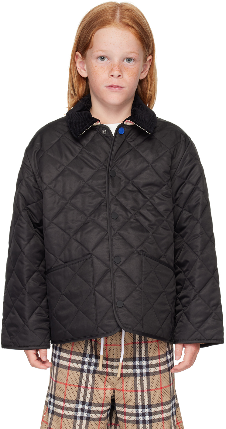 Shop Burberry Kids Black Quilted Jacket