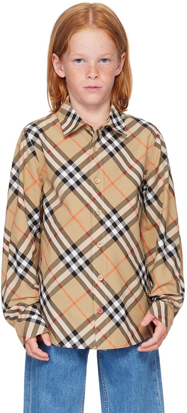 Shop Burberry Kids Beige Check Shirt In Sand Ip Check