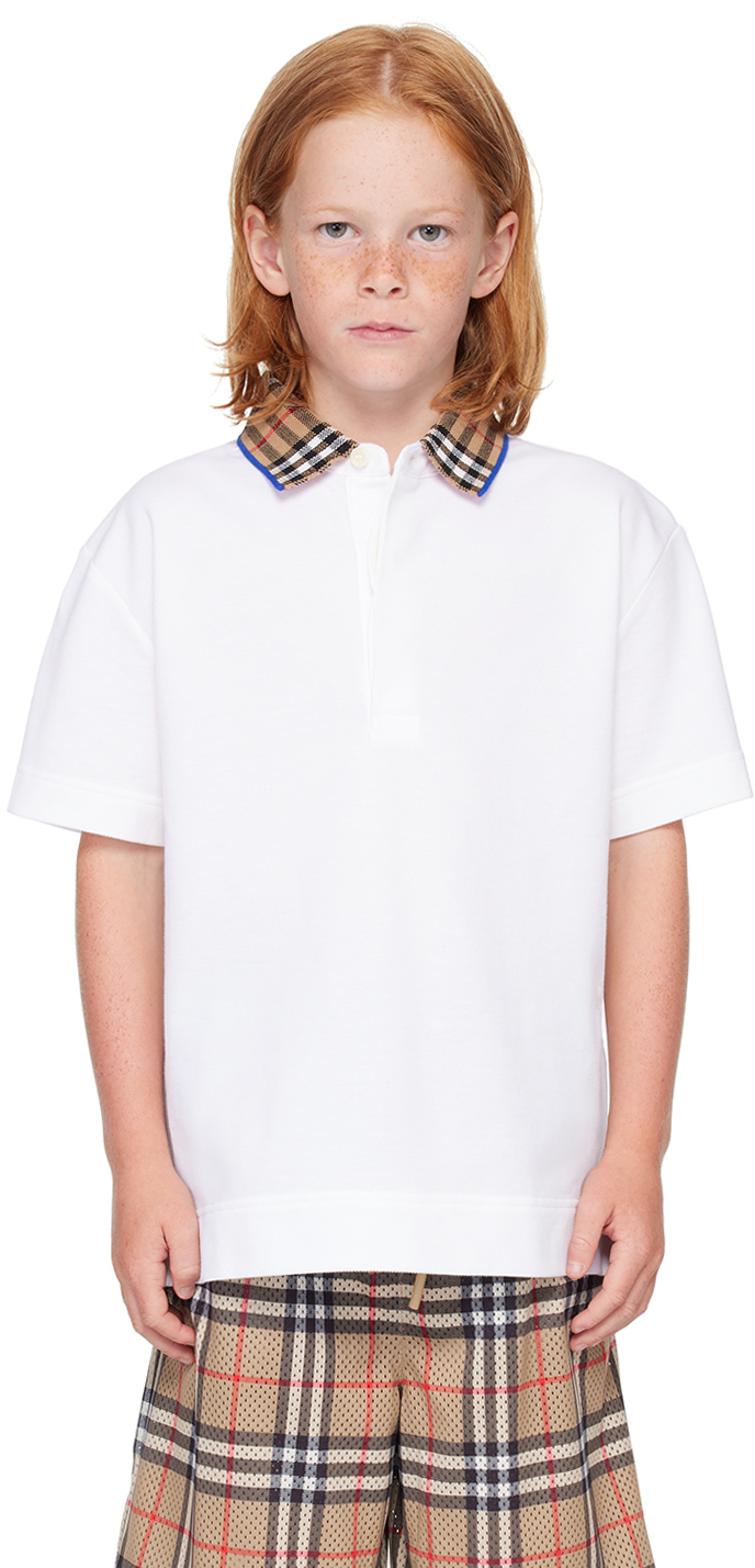 Burberry Kids White Check Collar Polo