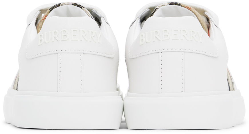 Burberry Kids White & Beige Check Sneakers In White
