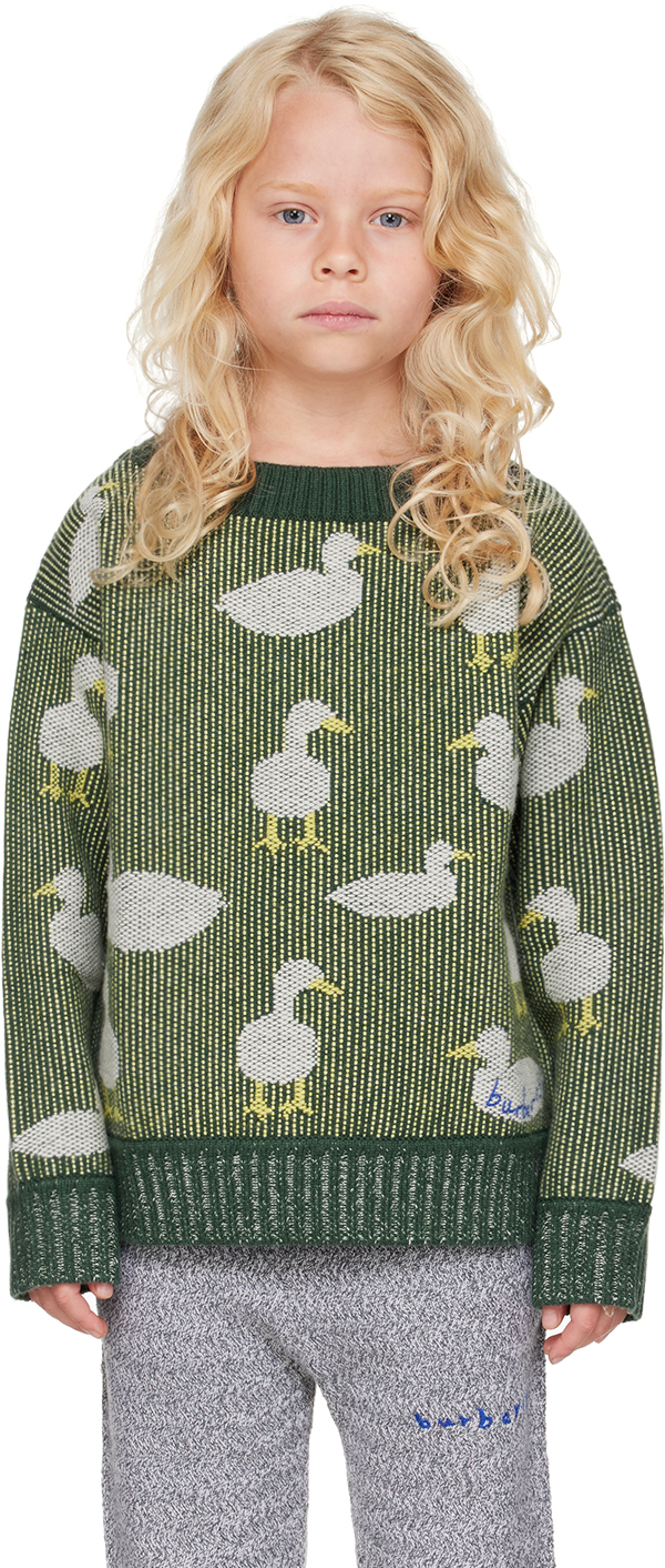 Shop Burberry Kids Green Duck Sweater In Dark Moss Ip Pattern