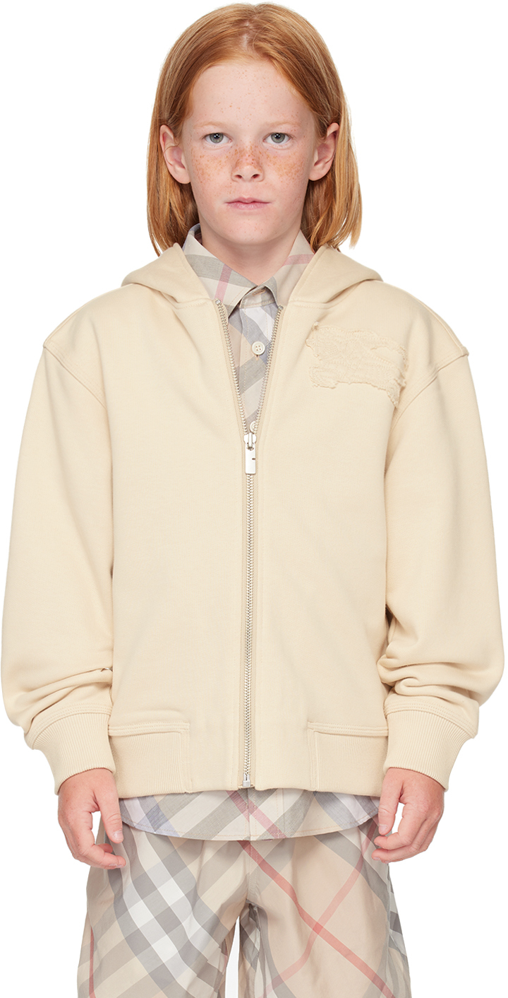 Shop Burberry Kids Beige Ekd Zip Hoodie In Pampas