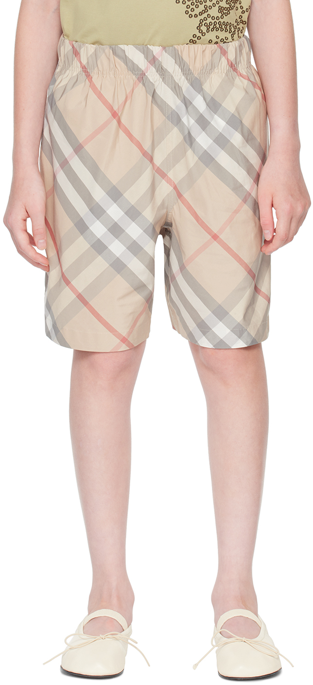 Burberry Kids Beige Check Cotton Blend Shorts In Pale Stone Ip Check