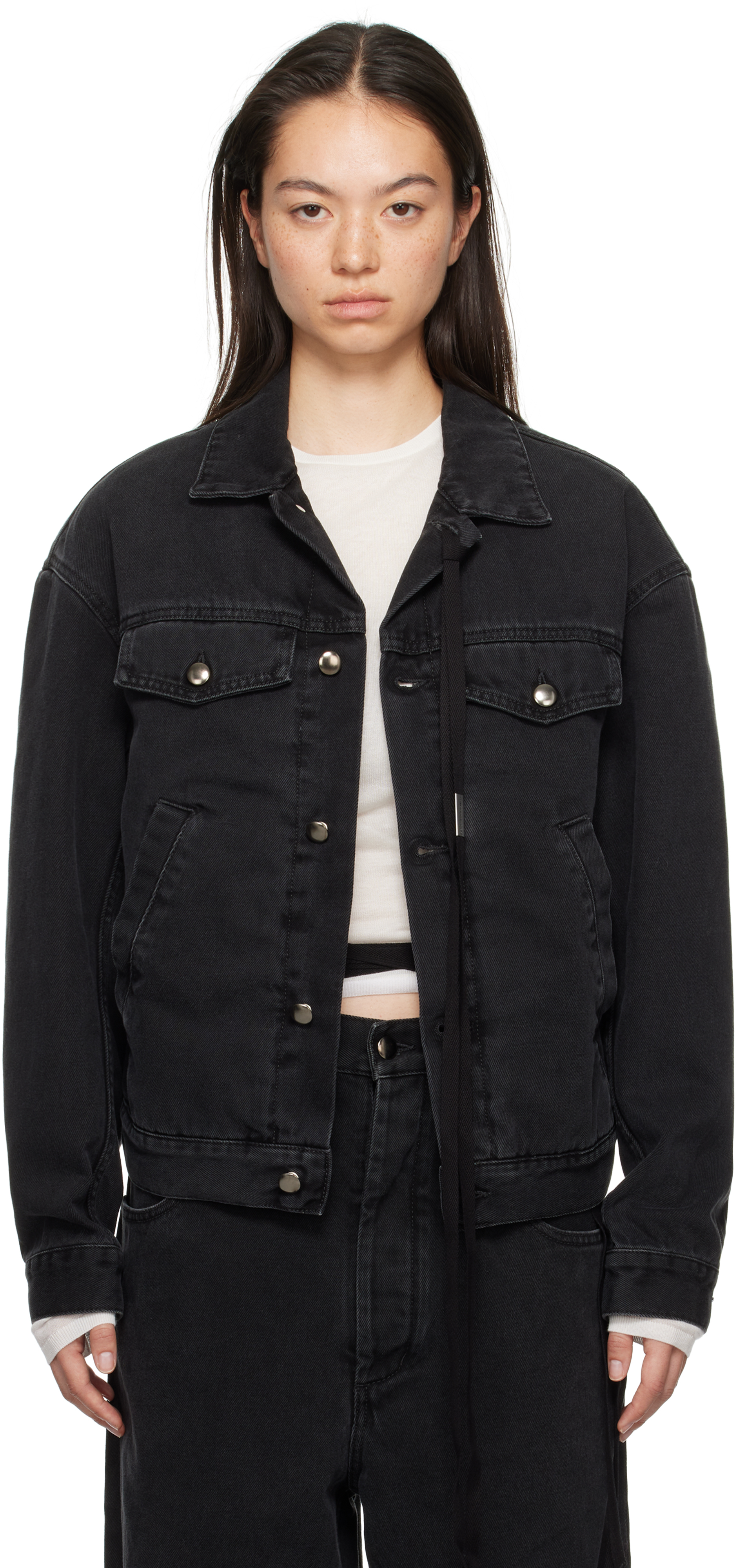 Shop Ann Demeulemeester Black Marthe High Comfort Denim Jacket In 070 Faded Grey