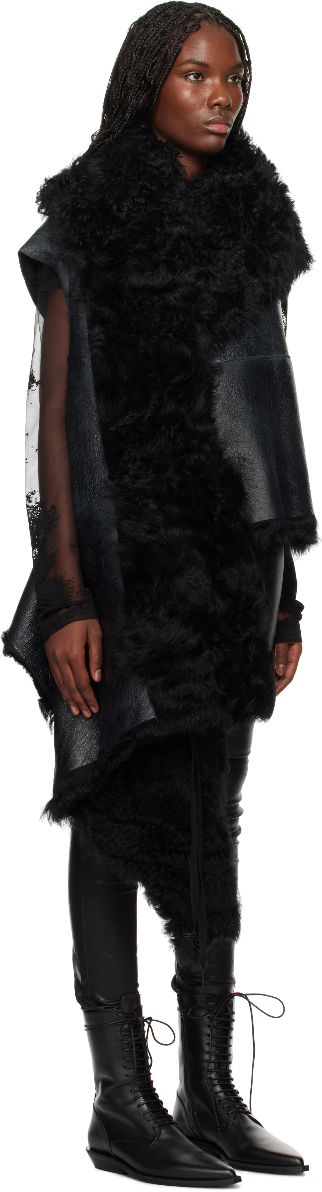 ANN DEMEULEMEESTER BLACK SVEA ASYMMETRIC SHEARLING VEST