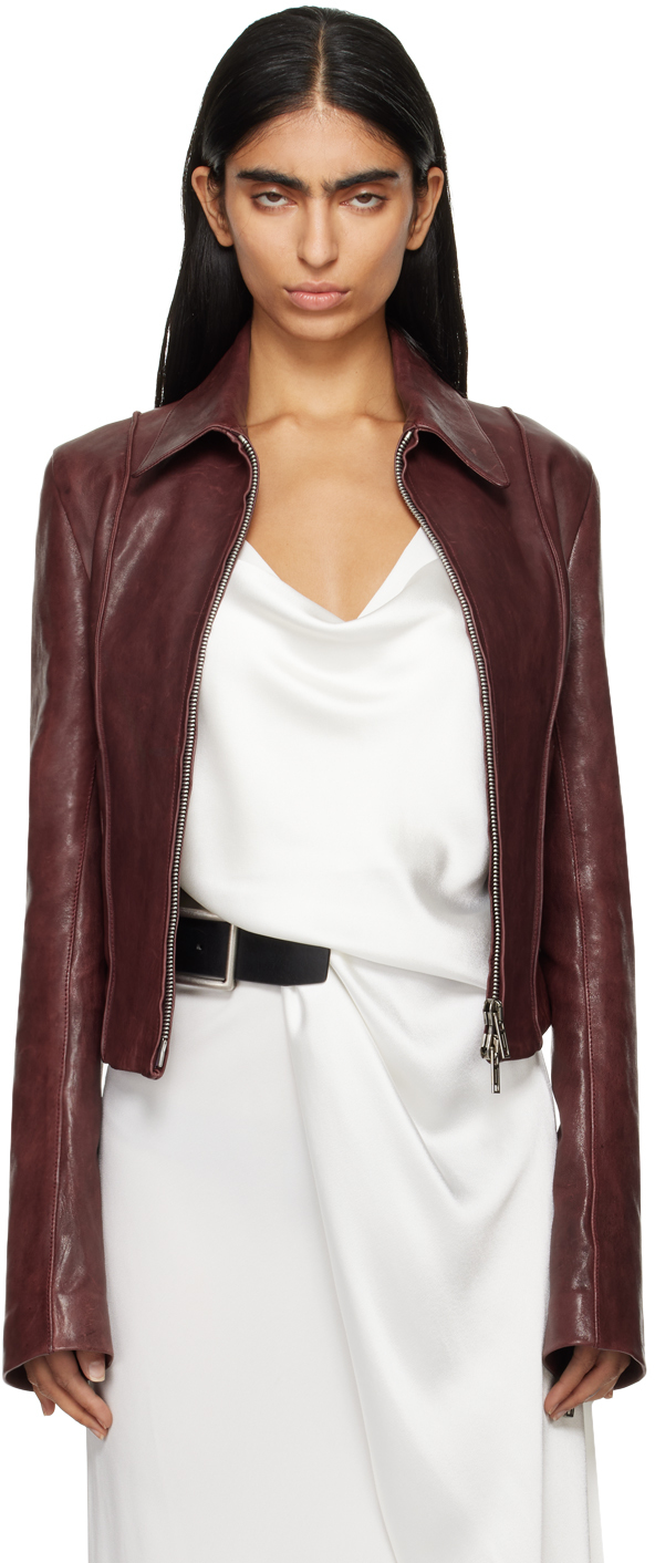 Shop Ann Demeulemeester Burgundy Esther Biker Leather Jacket In 036 Cherry