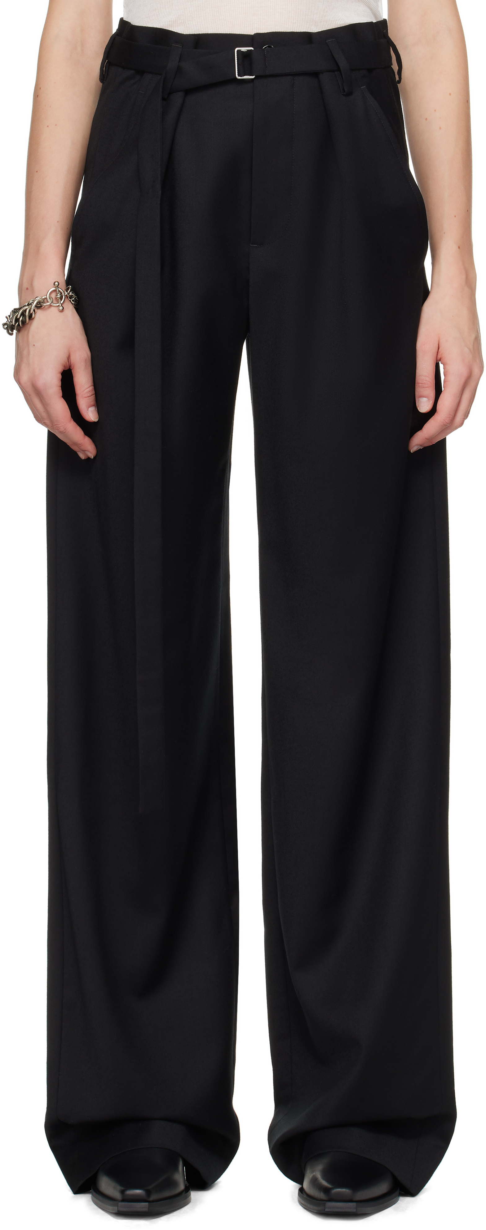 ANN DEMEULEMEESTER 2008SS 裾裏ストライプパンツ XS ANN DEMEULEMEESTER(アンドゥムルメステール) KAT CARGO