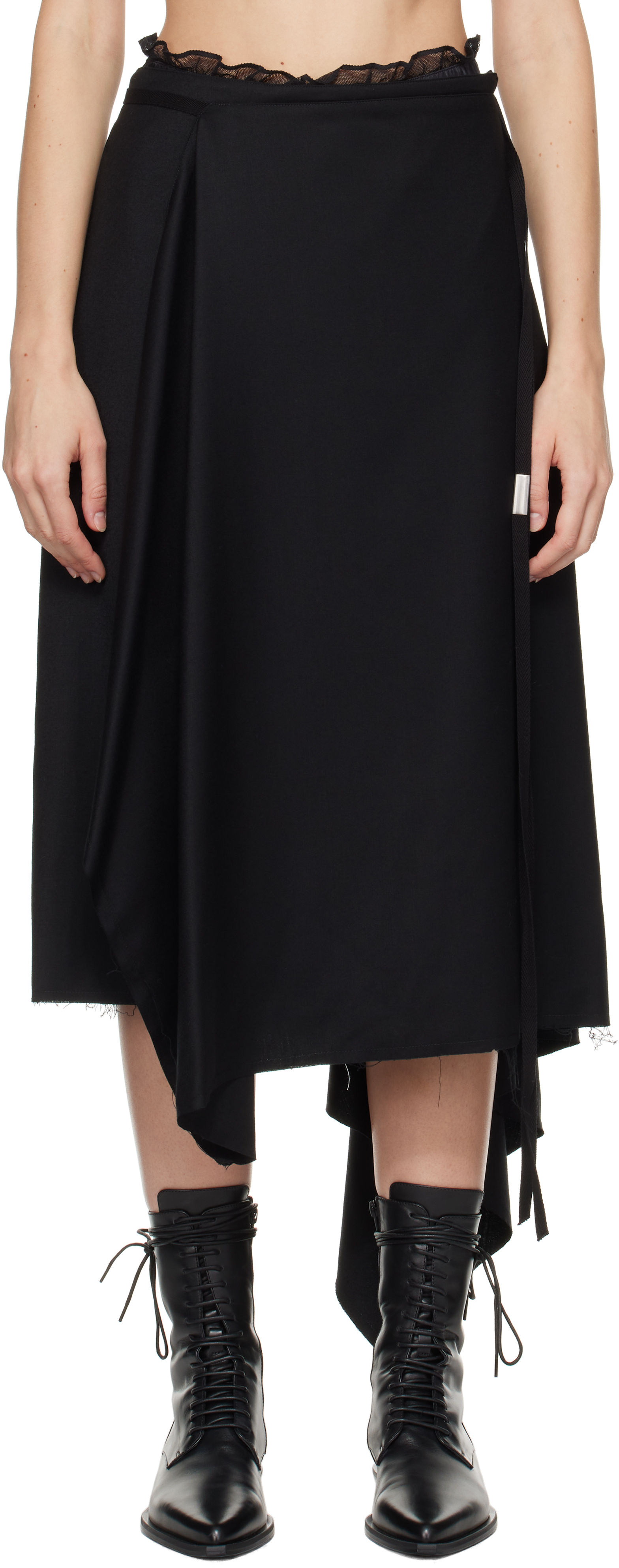 Black Ylva Midi Wrap Skirt