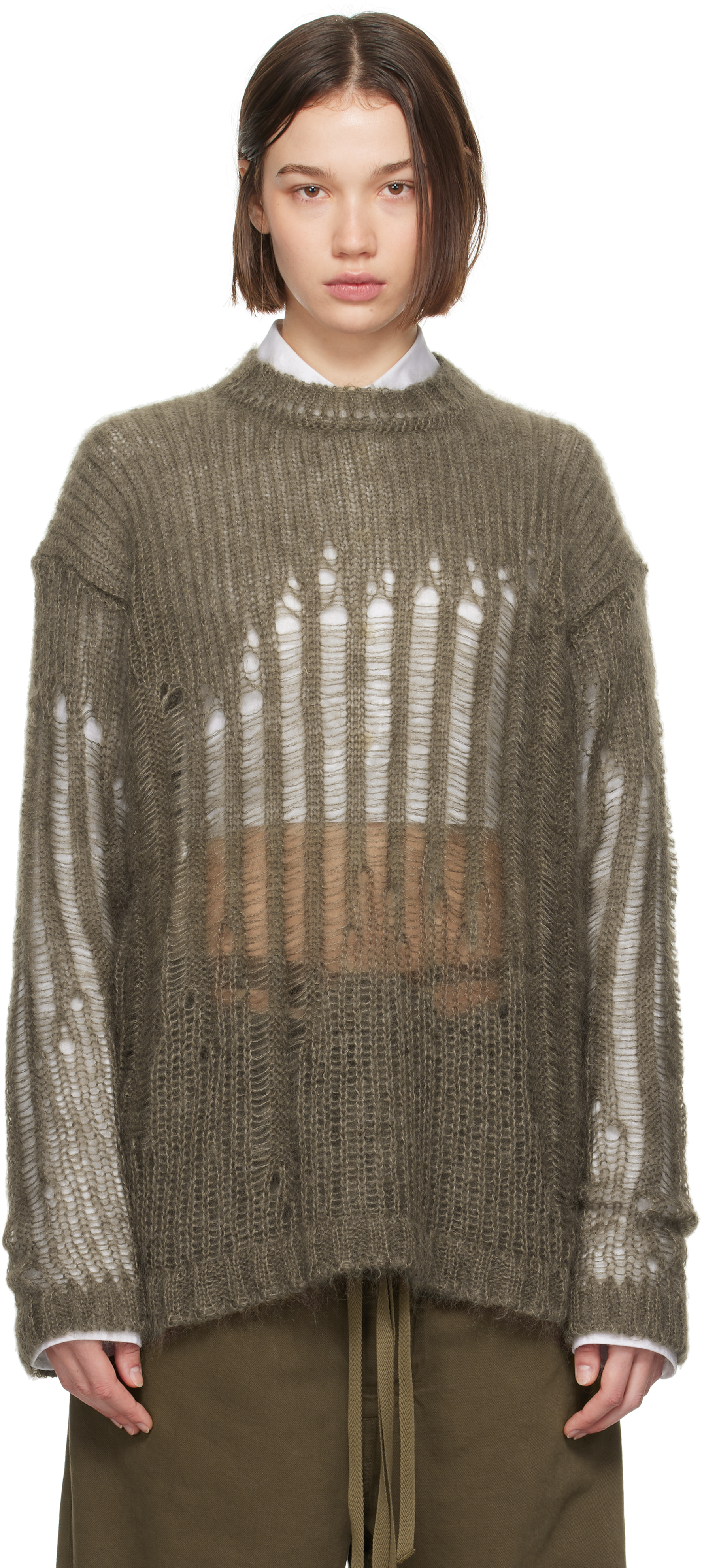 Shop Ann Demeulemeester Khaki Rigmor Oversize Sweater In 046 Loden Green